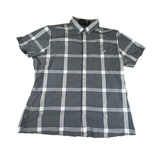Mammut Shirt Mens 2XL Gray Plaid Short Sleeve Snap Front Outdoor Stretch Hiking